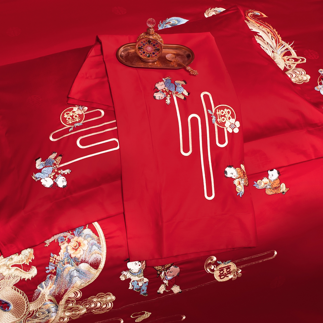 91家纺网 家纺一手货源 找家纺 柏拉图 2025新款100s贡缎长绒棉提花婚庆系列四件套多件套 天作之合