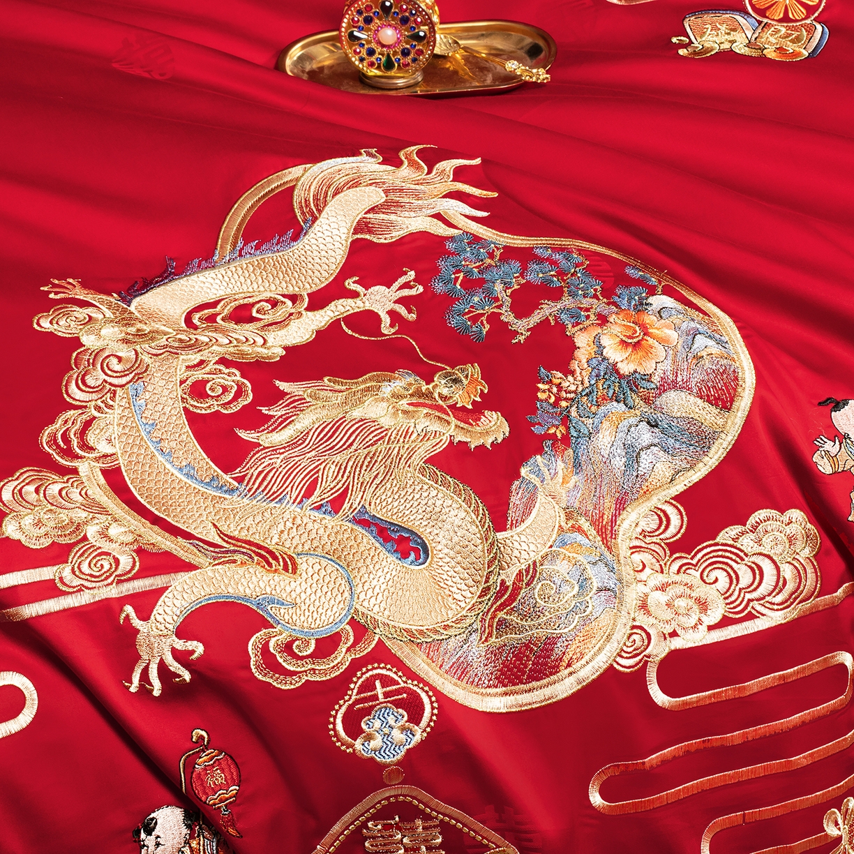 91家纺网 家纺一手货源 找家纺 柏拉图 2025新款100s贡缎长绒棉提花婚庆系列四件套多件套 天作之合