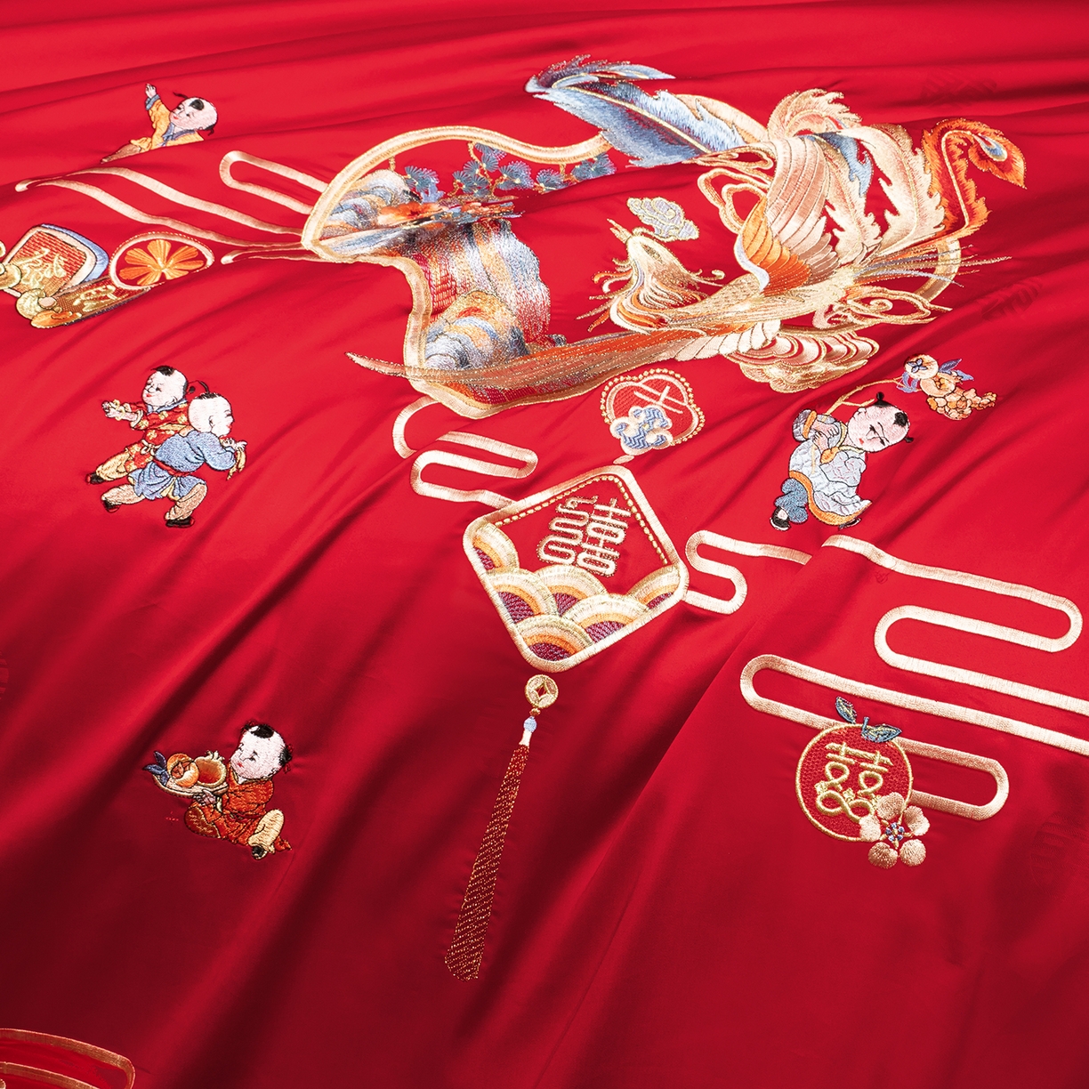 91家纺网 家纺一手货源 找家纺 柏拉图 2025新款100s贡缎长绒棉提花婚庆系列四件套多件套 天作之合