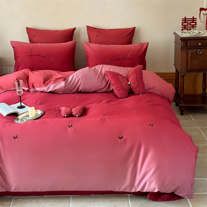 91家纺网 家纺一手货源 找家纺 宏羽纺家纺 2025新款100s全棉纯棉贡缎司马棉法式刺绣花边四件套 慢慢爱