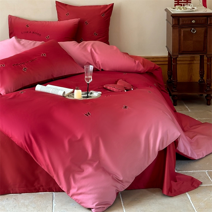 91家纺网 家纺一手货源 找家纺 宏羽纺家纺 2025新款100s全棉纯棉贡缎司马棉法式刺绣花边四件套 慢慢爱