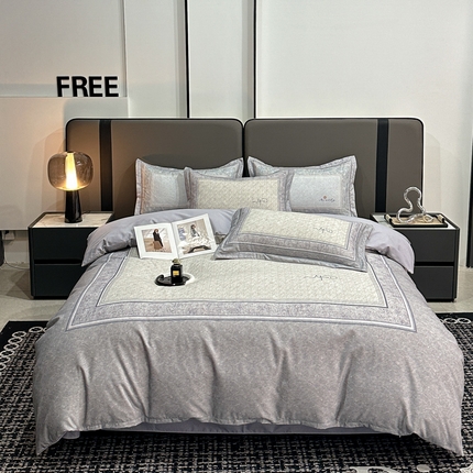 喜四方 2025新款加厚全棉大版印花四件套 复古图腾-灰