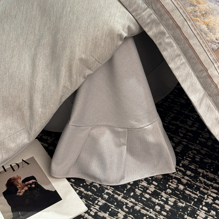 91家纺网 家纺一手货源 找家纺 喜四方 2025新款加厚全棉大版印花四件套 千里江山-灰