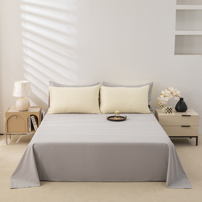 91家纺网 家纺一手货源 找家纺 憨豆家纺 2025新款全棉磨毛床单加厚长绒棉纯色学生宿舍贡缎100%纯棉床单 梦境--单件床单（银灰）