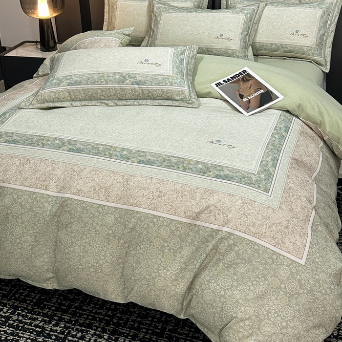 91家纺网 家纺一手货源 找家纺 喜四方 2025新款加厚全棉大版印花四件套 寻觅花香-绿