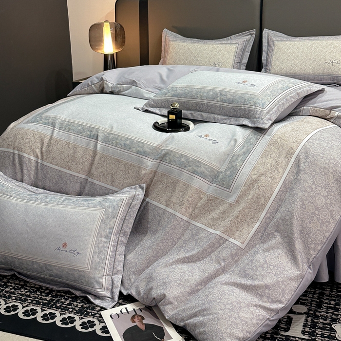 91家纺网 家纺一手货源 找家纺 喜四方 2025新款加厚全棉大版印花四件套 寻觅花香-灰