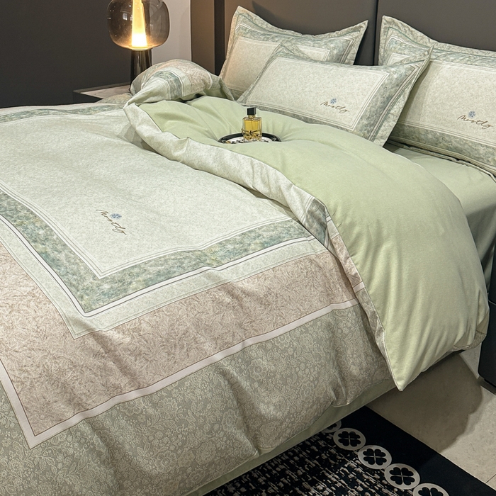 91家纺网 家纺一手货源 找家纺 喜四方 2025新款加厚全棉大版印花四件套 寻觅花香-绿