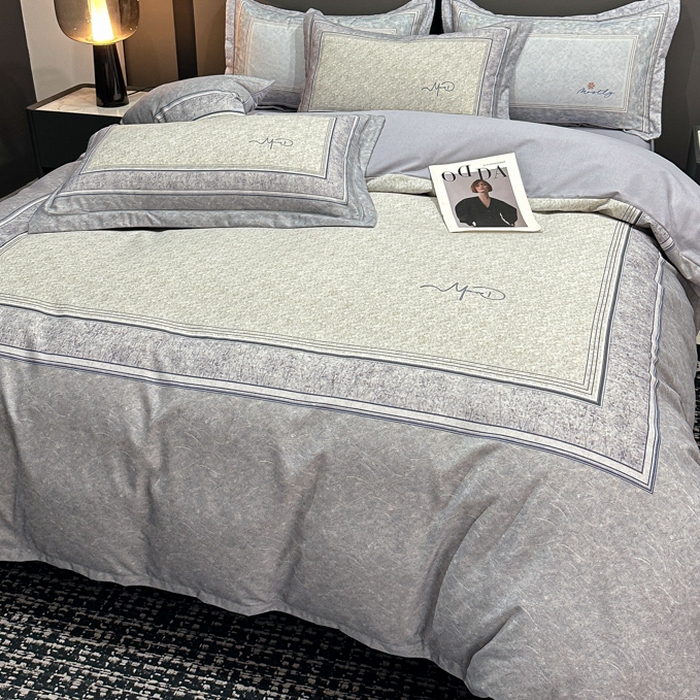 91家纺网 家纺一手货源 找家纺 喜四方 2025新款加厚全棉大版印花四件套 复古图腾-灰