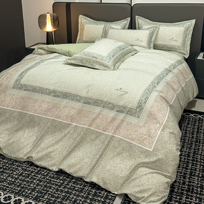 91家纺网 家纺一手货源 找家纺 喜四方 2025新款加厚全棉大版印花四件套 寻觅花香-绿