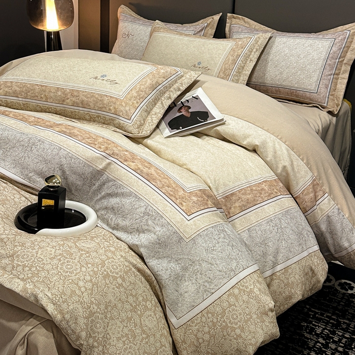 91家纺网 家纺一手货源 找家纺 喜四方 2025新款加厚全棉大版印花四件套 寻觅花香-咖