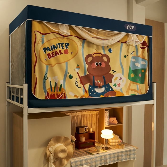 91家纺网 家纺一手货源 找家纺 卓尔居 2025新款学生遮光蚊帐 画画小熊