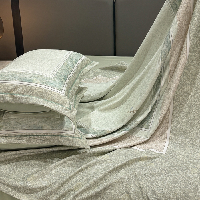 91家纺网 家纺一手货源 找家纺 喜四方 2025新款加厚全棉大版印花四件套 寻觅花香-绿