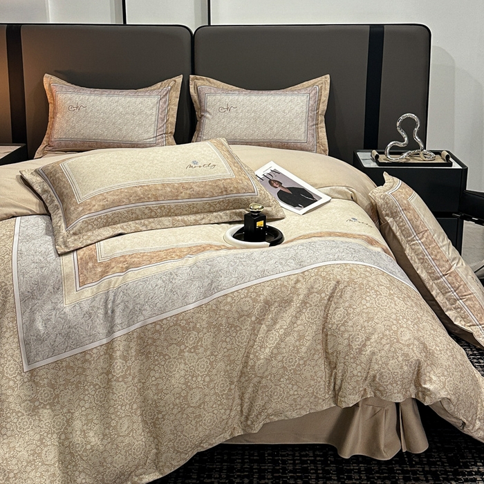 91家纺网 家纺一手货源 找家纺 喜四方 2025新款加厚全棉大版印花四件套 寻觅花香-咖