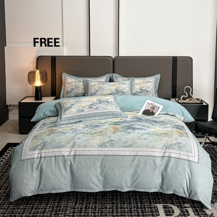 喜四方 2025新款加厚全棉大版印花四件套 千里江山-蓝
