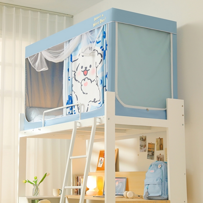 91家纺网 家纺一手货源 找家纺 卓尔居 2025新款学生遮光蚊帐 蓝色小狗