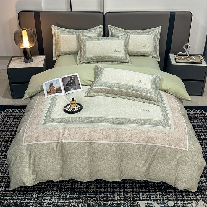 91家纺网 家纺一手货源 找家纺 喜四方 2025新款加厚全棉大版印花四件套 寻觅花香-绿