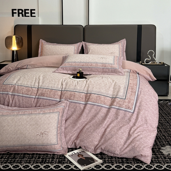 91家纺网 家纺一手货源 找家纺 喜四方 2025新款加厚全棉大版印花四件套 复古图腾-粉