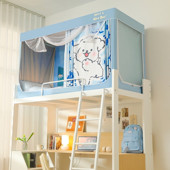 91家纺网 家纺一手货源 找家纺 卓尔居 2025新款学生遮光蚊帐 蓝色小狗