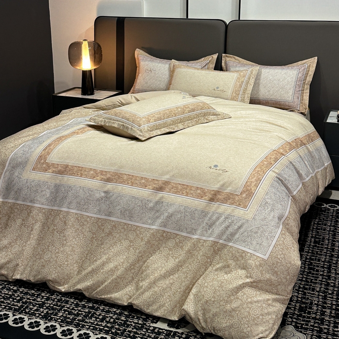 91家纺网 家纺一手货源 找家纺 喜四方 2025新款加厚全棉大版印花四件套 寻觅花香-咖