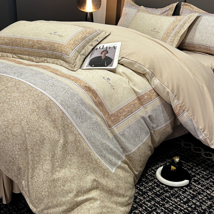 91家纺网 家纺一手货源 找家纺 喜四方 2025新款加厚全棉大版印花四件套 寻觅花香-咖