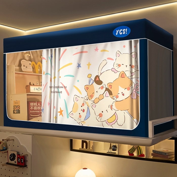 91家纺网 家纺一手货源 找家纺 卓尔居 2025新款学生遮光蚊帐 烟花小猫