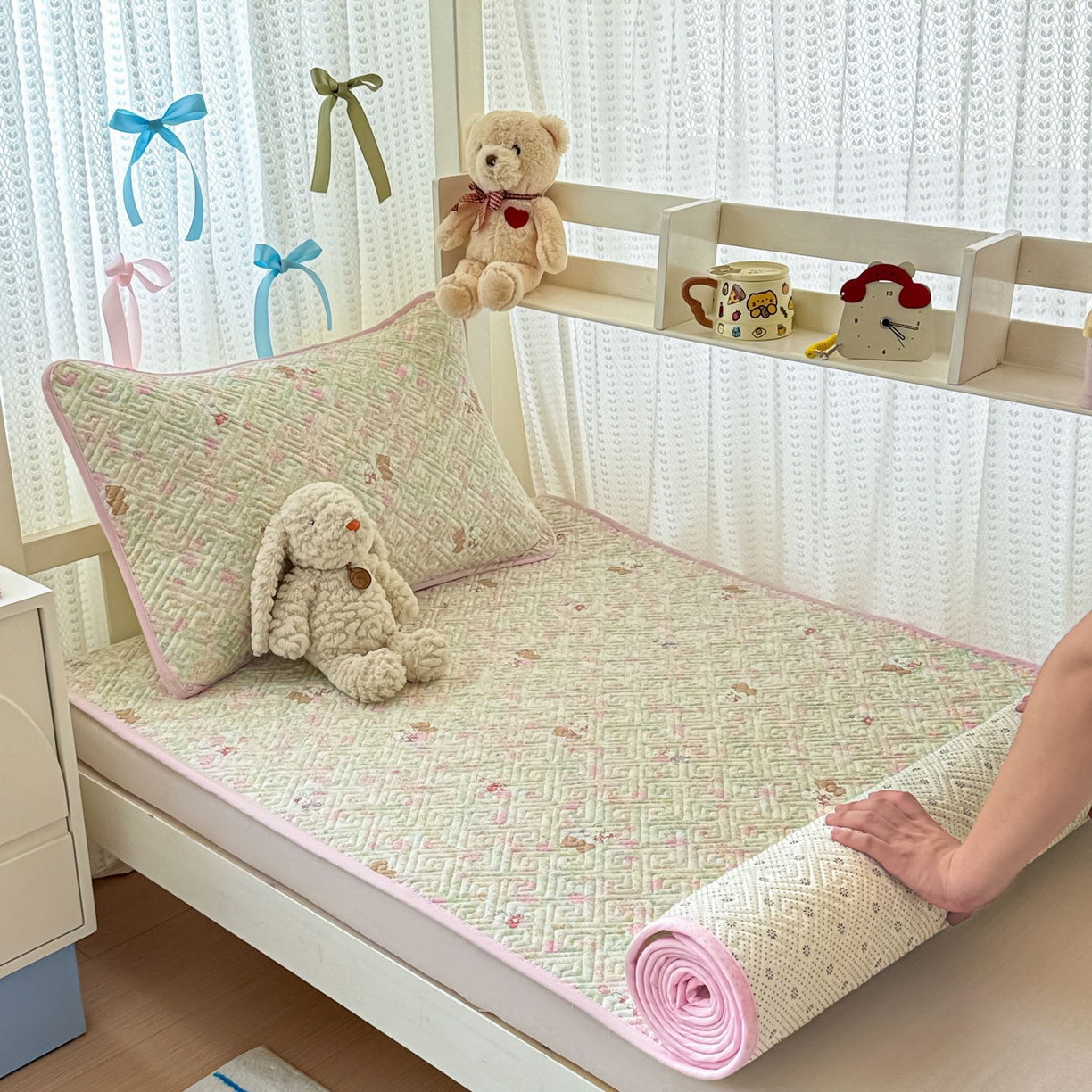 91家纺网 家纺一手货源 找家纺 简宜家居（朝初家纺） 2025新款纯棉夹棉床盖学生三件套 田园歌 -平铺床盖