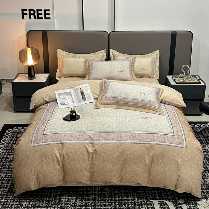 91家纺网 家纺一手货源 找家纺 喜四方 2025新款加厚全棉大版印花四件套 复古图腾-咖