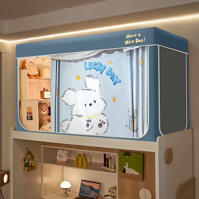 91家纺网 家纺一手货源 找家纺 卓尔居 2025新款学生遮光蚊帐 Blue弹！