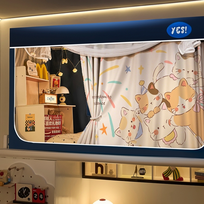 91家纺网 家纺一手货源 找家纺 卓尔居 2025新款学生遮光蚊帐 烟花小猫