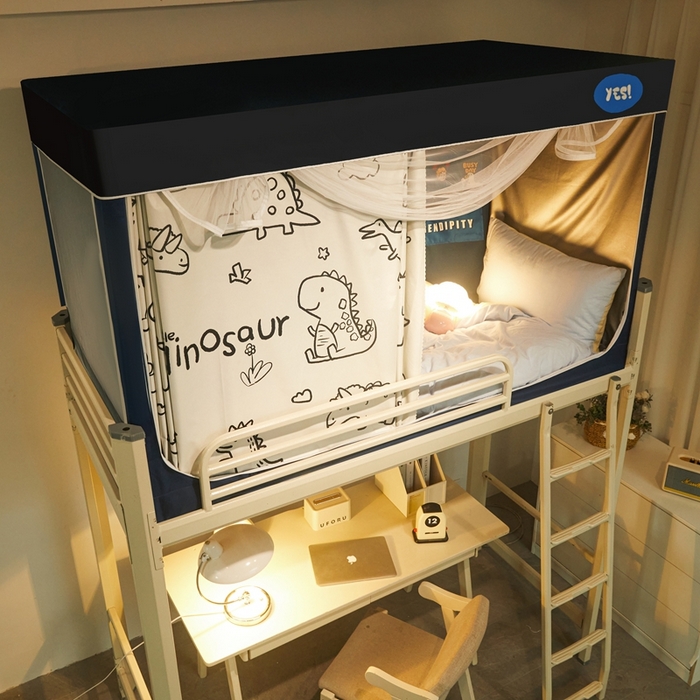 91家纺网 家纺一手货源 找家纺 卓尔居 2025新款学生遮光蚊帐 小恐龙-藏青