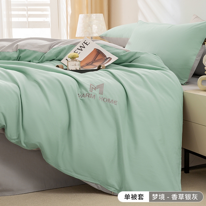 91家纺网 家纺一手货源 找家纺 沃尔居 2025新款全棉磨毛加厚长绒棉单被套纯色学生宿舍贡缎100%纯棉被套 梦境--香草银灰