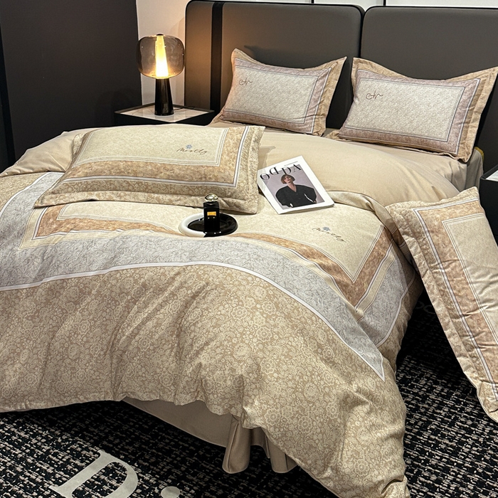 91家纺网 家纺一手货源 找家纺 喜四方 2025新款加厚全棉大版印花四件套 寻觅花香-咖