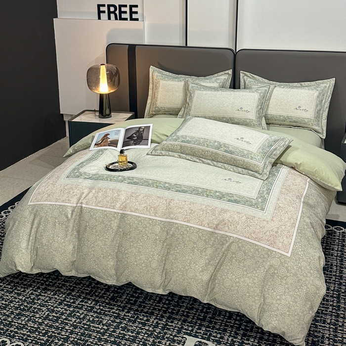 91家纺网 家纺一手货源 找家纺 喜四方 2025新款加厚全棉大版印花四件套 寻觅花香-绿