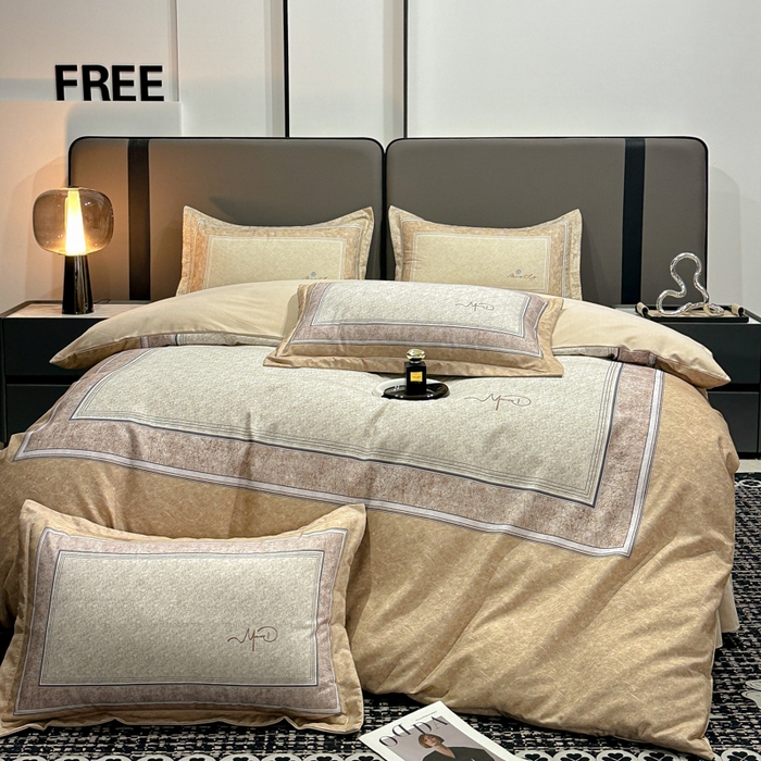 91家纺网 家纺一手货源 找家纺 喜四方 2025新款加厚全棉大版印花四件套 复古图腾-咖