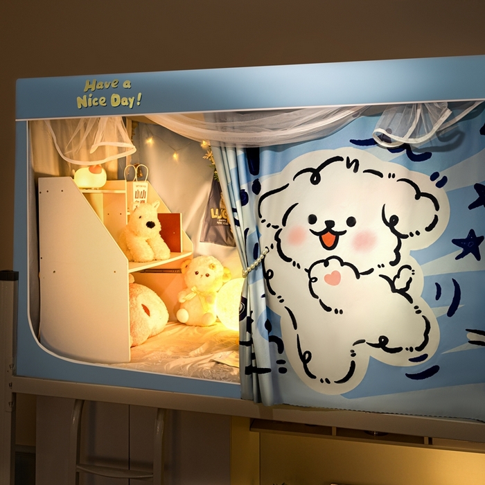 91家纺网 家纺一手货源 找家纺 卓尔居 2025新款学生遮光蚊帐 蓝色小狗