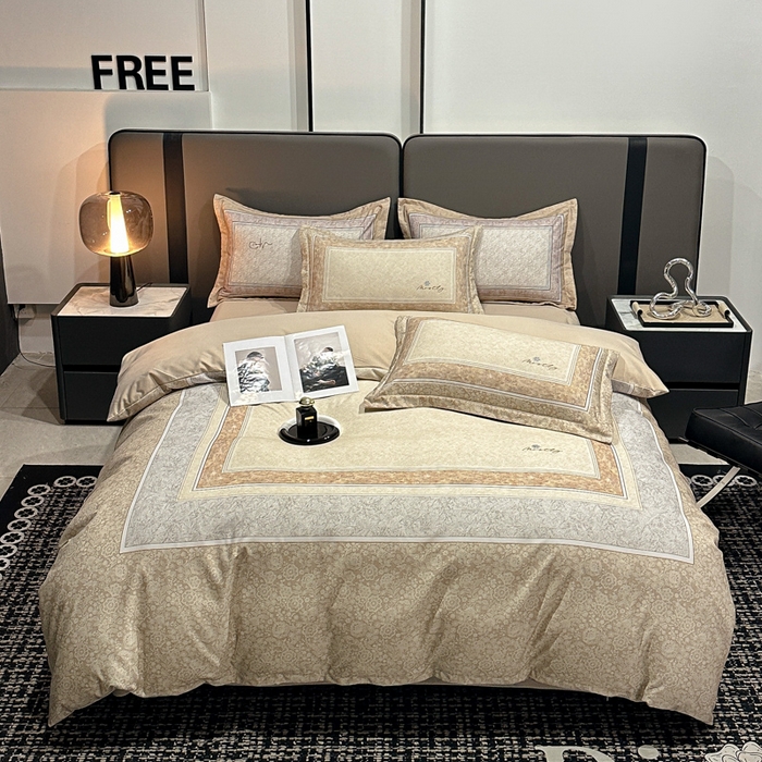 91家纺网 家纺一手货源 找家纺 喜四方 2025新款加厚全棉大版印花四件套 寻觅花香-咖