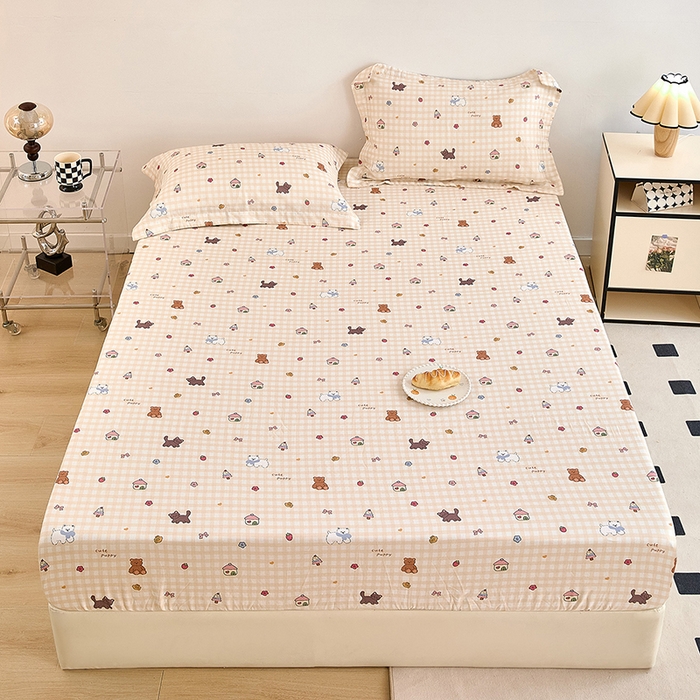 91家纺网 家纺一手货源 找家纺 锦罗绣 2025新款全棉双层纱印花系列单床笠 甜蜜小屋