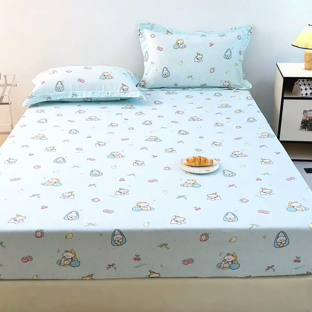 91家纺网 家纺一手货源 找家纺 锦罗绣 2025新款全棉双层纱印花系列单床笠 可爱小狗