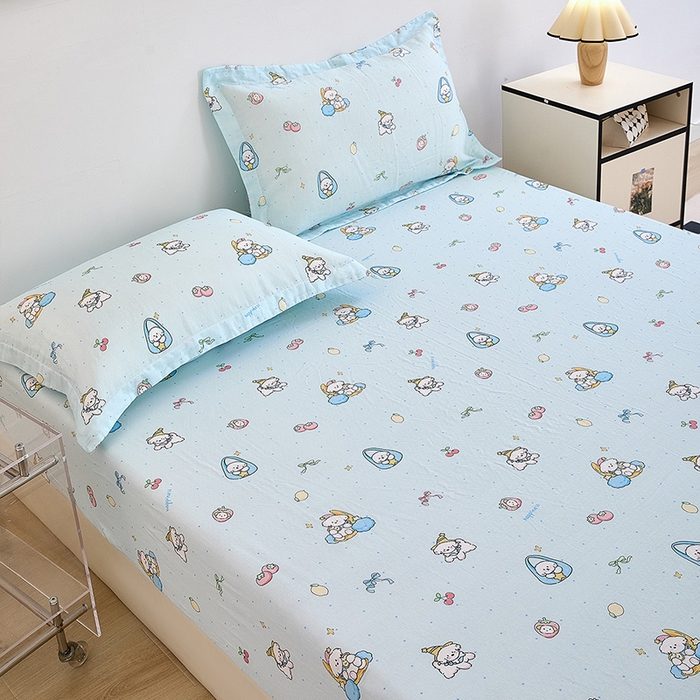 91家纺网 家纺一手货源 找家纺 锦罗绣 2025新款全棉双层纱印花系列单床笠 可爱小狗