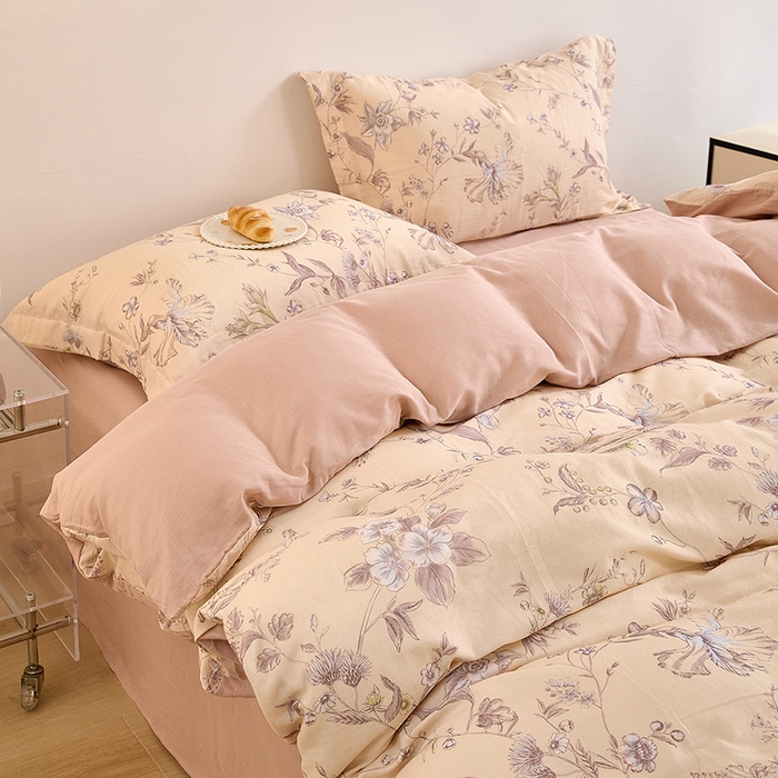 91家纺网 家纺一手货源 找家纺 2025新款全棉双层纱印花四件套（第二批）清新碎花