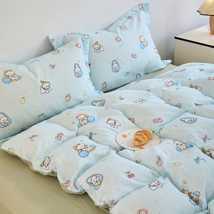 91家纺网 家纺一手货源 找家纺 2025新款全棉双层纱印花四件套（第二批）可爱小狗