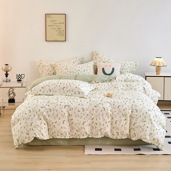 91家纺网 家纺一手货源 找家纺 2025新款全棉双层纱印花四件套（第二批）迷你龙