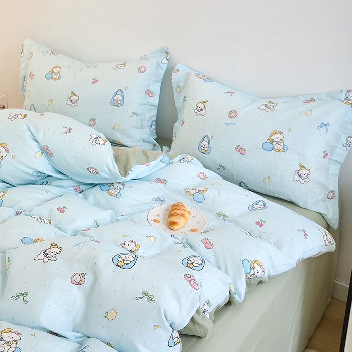 91家纺网 家纺一手货源 找家纺 2025新款全棉双层纱印花四件套（第二批）可爱小狗