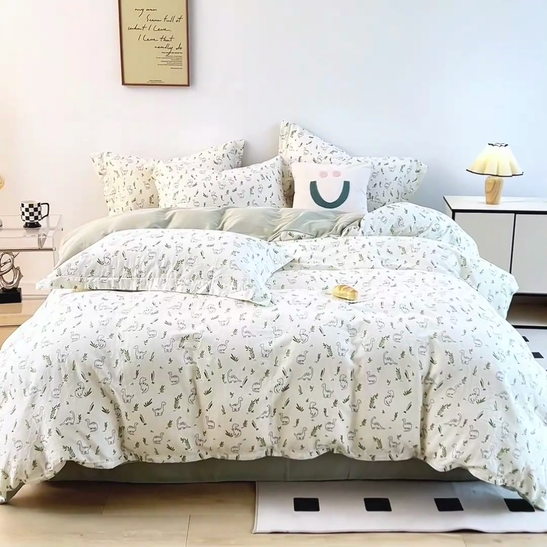 91家纺网 家纺一手货源 找家纺 2025新款全棉双层纱印花四件套（第二批）迷你龙