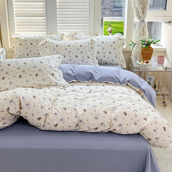 91家纺网 家纺一手货源 找家纺 2025新款全棉双层纱印花四件套（第二批）浪漫独角兽