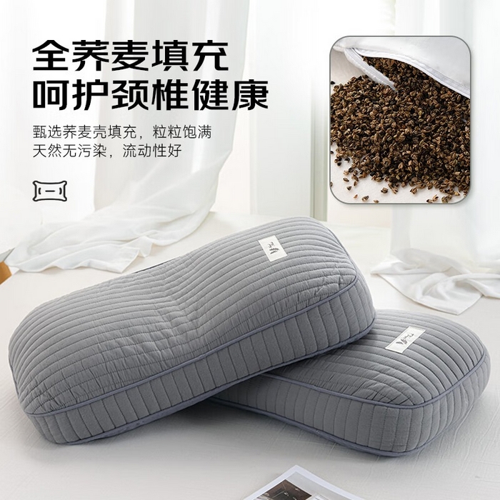 91家纺网 家纺一手货源 找家纺 合纵跨境工厂 2025新款全棉磨毛韩式砂洗全荞麦枕头枕芯 韩式砂洗全荞麦枕-灰色 48x26cm/只