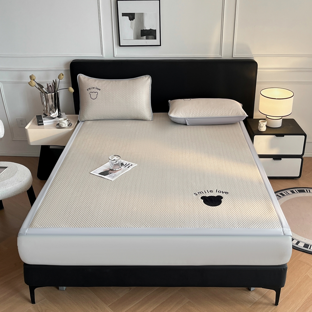 91家纺网 家纺一手货源 找家纺 奇丝雅 2025新款冰豆豆凉席冰丝床单单件冰丝席家用单人学生宿舍上下铺寝室-成人款 八宝熊  -卡其