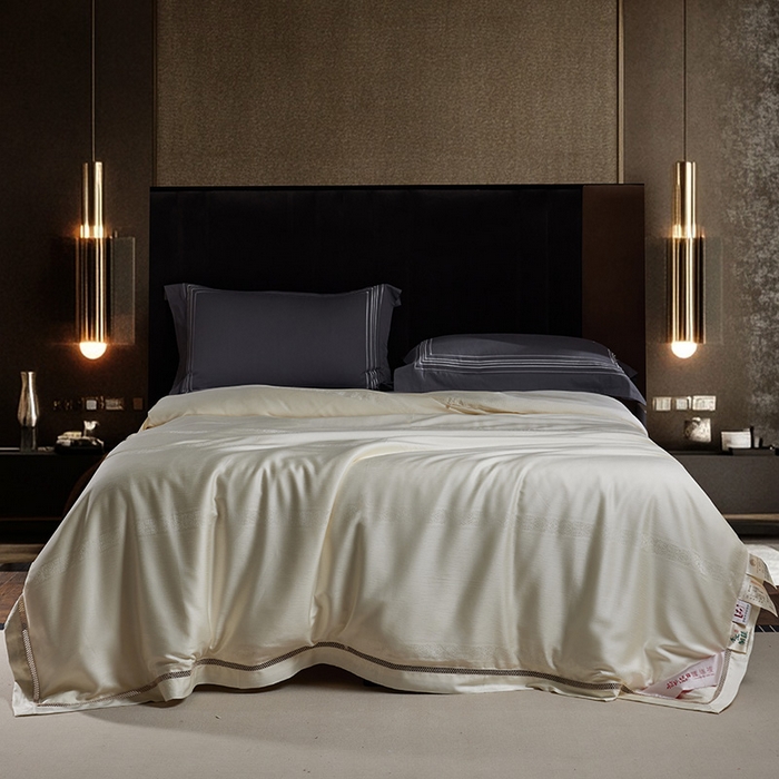 91家纺网 家纺一手货源 找家纺 群鹿蚕丝羽绒馆 2025新款高支全棉蚕丝被镂空款绫系列【柞蚕丝填充可质检】 镂空款绫系列香槟