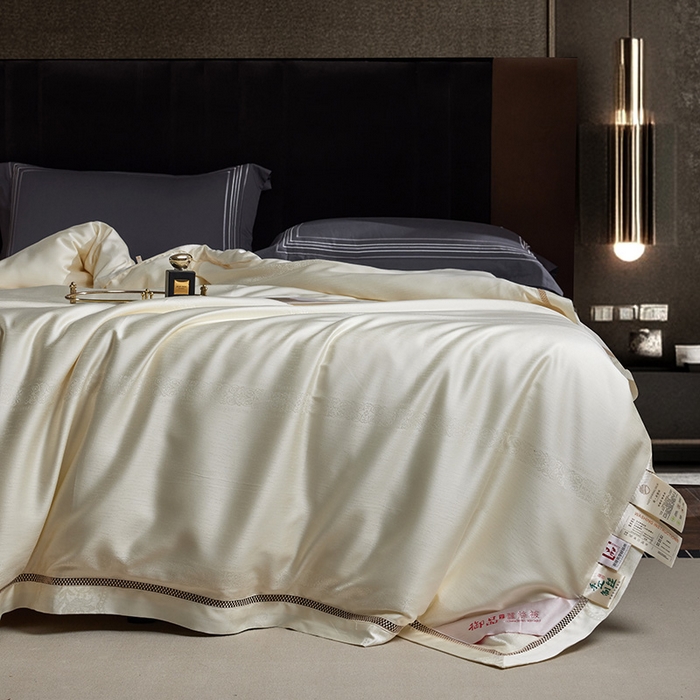 91家纺网 家纺一手货源 找家纺 群鹿蚕丝羽绒馆 2025新款高支全棉蚕丝被镂空款绫系列【柞蚕丝填充可质检】 镂空款绫系列香槟