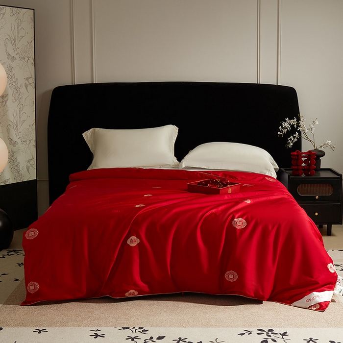 91家纺网 家纺一手货源 找家纺 （总）群鹿蚕丝羽绒馆 2025新款高支全棉蚕丝被喜事连连系列【柞蚕丝填充可质检】